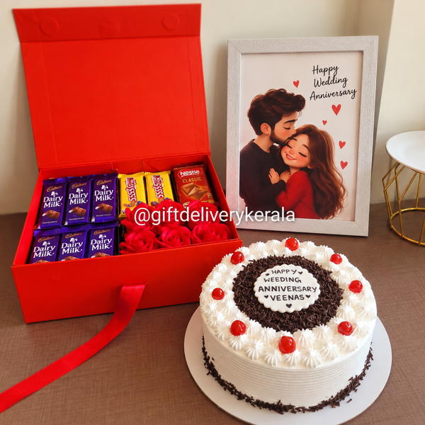 Cake, Chocolate Hamper & Photo Frame (A4) Combo